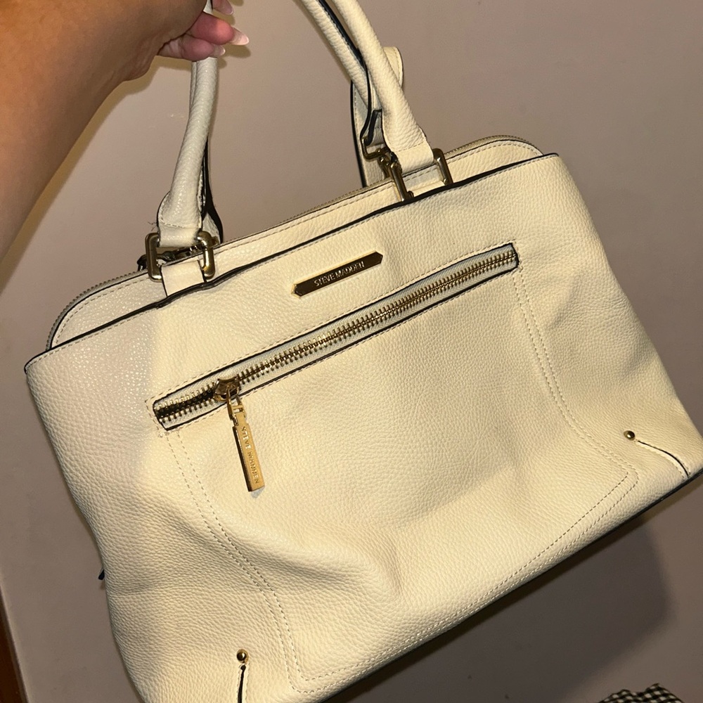 Steve Madden Cream Tote with Gold Accents